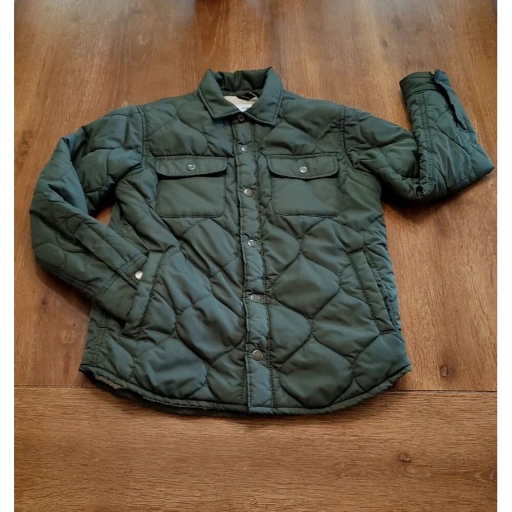 Old Navy Kids Jacket Size L Green Quilted Plush Fleece Lined Snap Closure